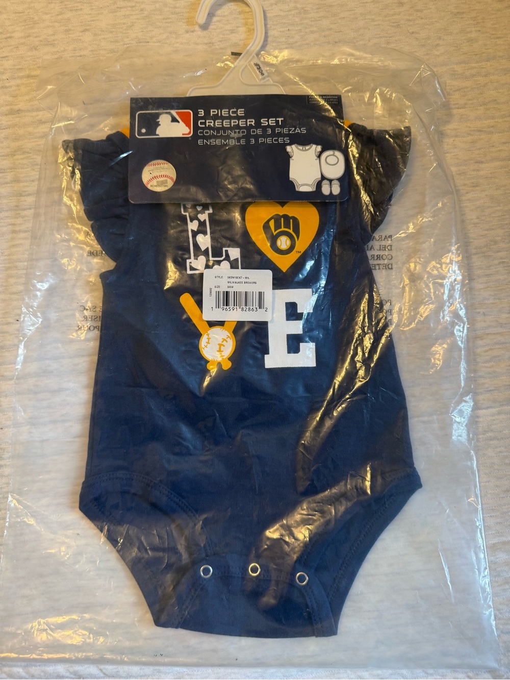 NWT MLB Navy Milwaukee Brewers 3-Piece Baby Creeper Set